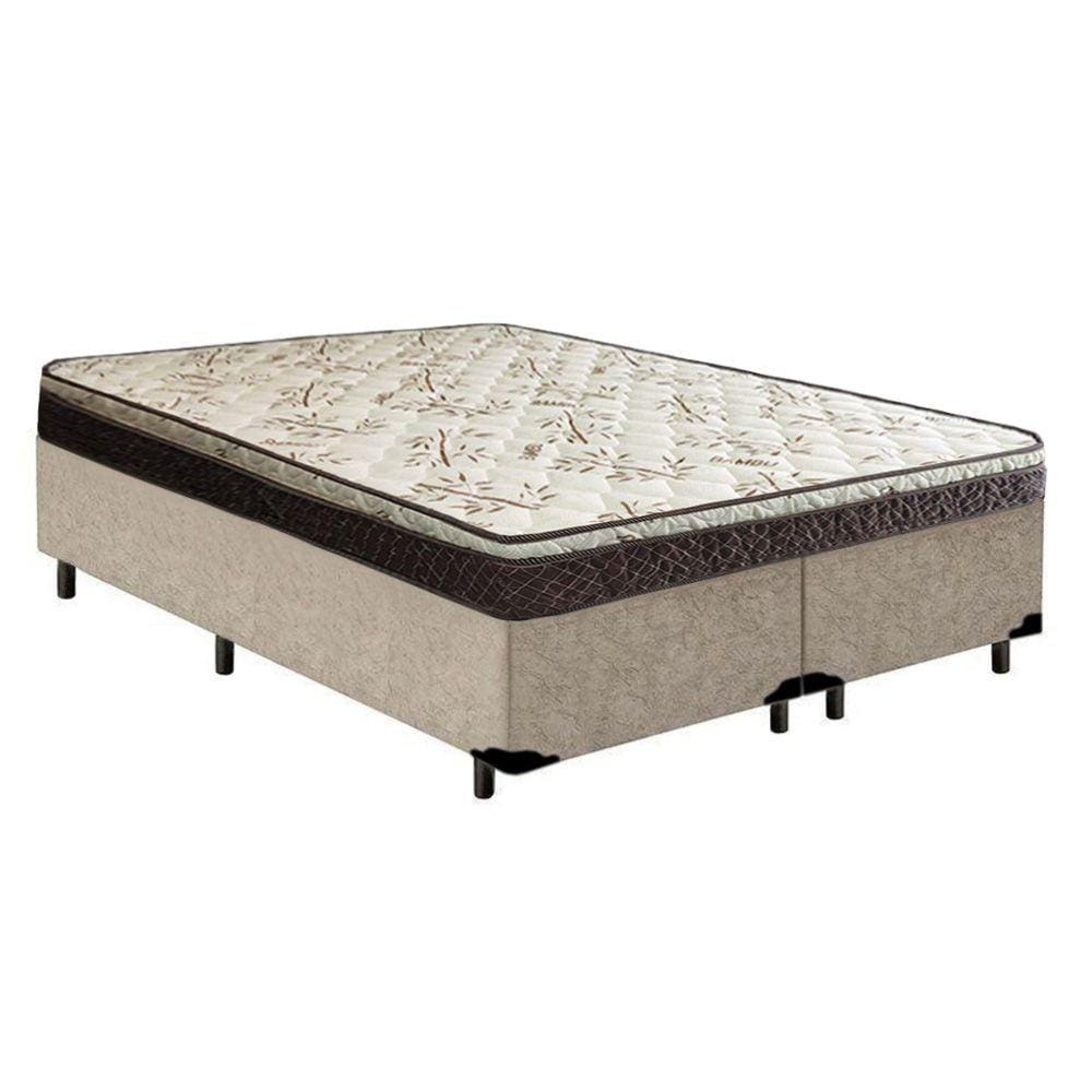 Cama Box Queen Bipartido Suede + Colchão Elegance Ortopédico Espuma D33 Extra Firme 158x198x63