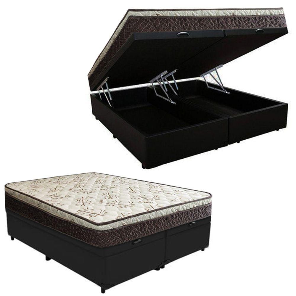 Cama Box Baú Queen Suede Bipartido +  Colchão Elegance Ortopédico Espuma D33 Extra Firme 158x198x63