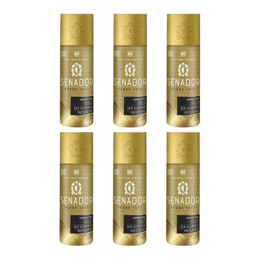 Desodorante Spray Senador Gold 90Ml - Kit Com 6Un