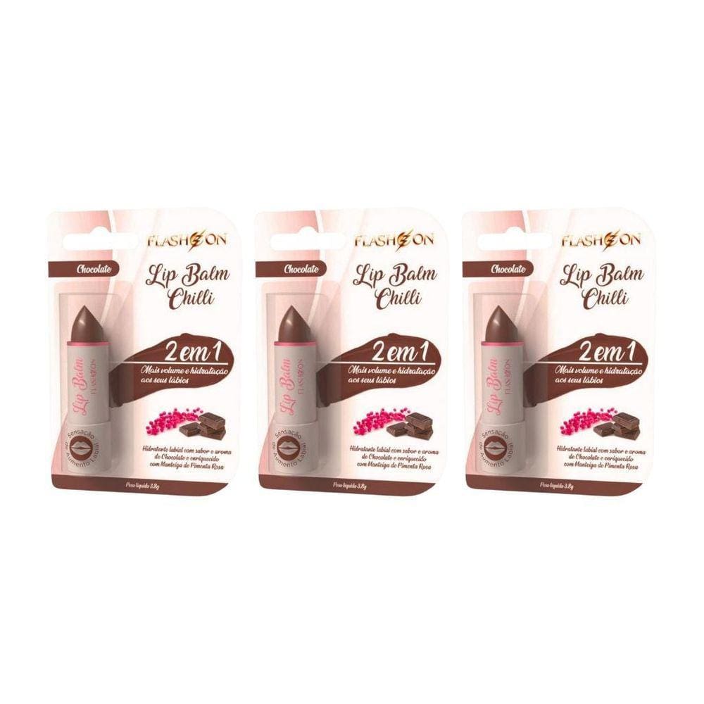 Lip Balm Flash On 2Em1 Chocolate - Kit Com 3Un