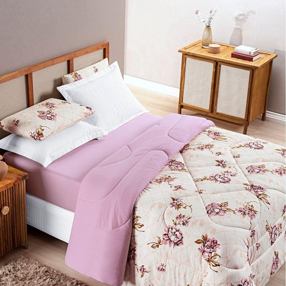 Edredom Queen Dupla Face Quality Malha 100% Algodão 1 Peça - Rose