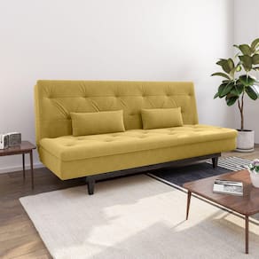 Sofá Cama 3 Lugares em Suede Tokio Yescasa Mostarda/ Castanho