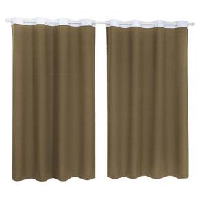 Cortina Tecido Oxford Faixa Branco 2,5M X 3M - Marrom-Claro
