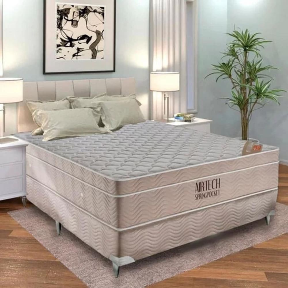 Colchão King Airtech Spring Molas ensacadas Ortobom 193x203x25cm Branco/Bege