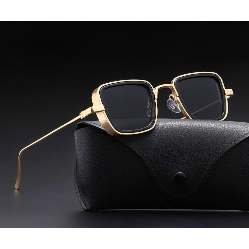 Óculos De Sol Dourado Quadrado Em Metal 400UV Moda Masculina Steampunk