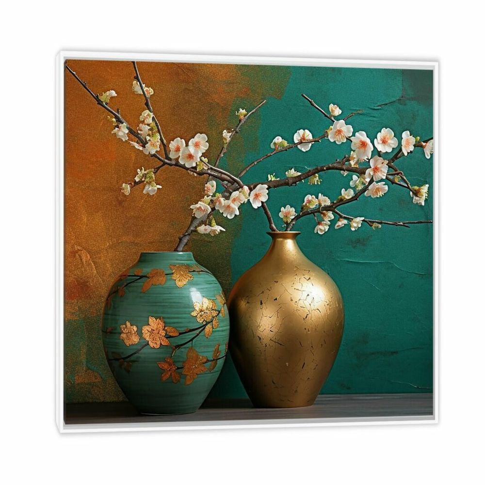 Quadro Canvas Vaso Japonês I 30x30cm Moldura Branca