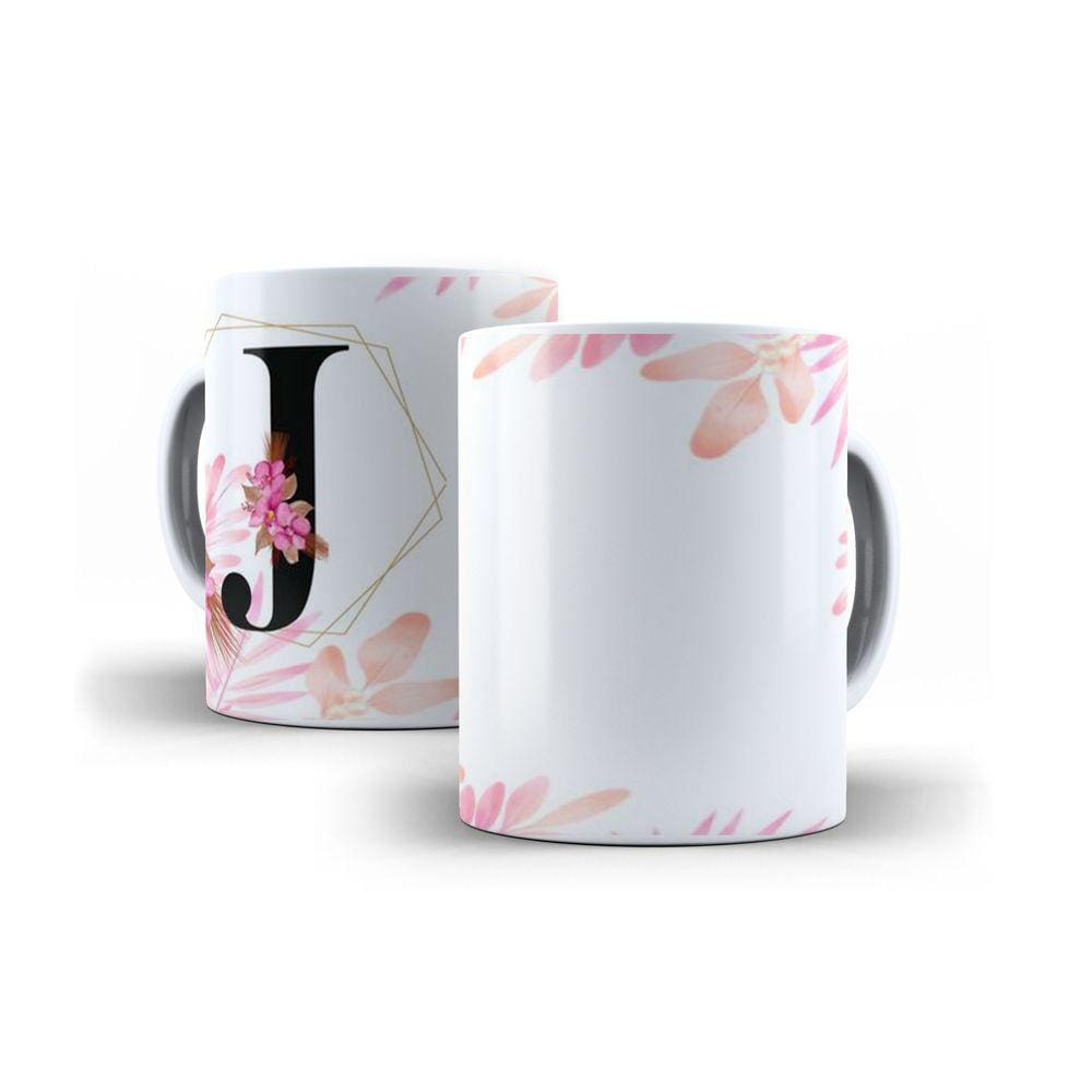 Caneca Personalizada Presente Floral Letra J
