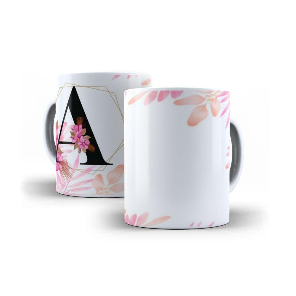 Caneca Personalizada Presente Floral Letra A