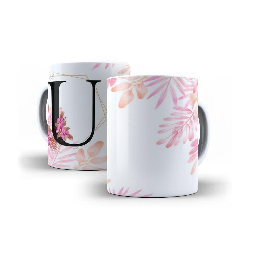 Caneca Personalizada Presente Floral Letra  U