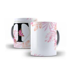 Caneca Personalizada Presente Floral Letra T