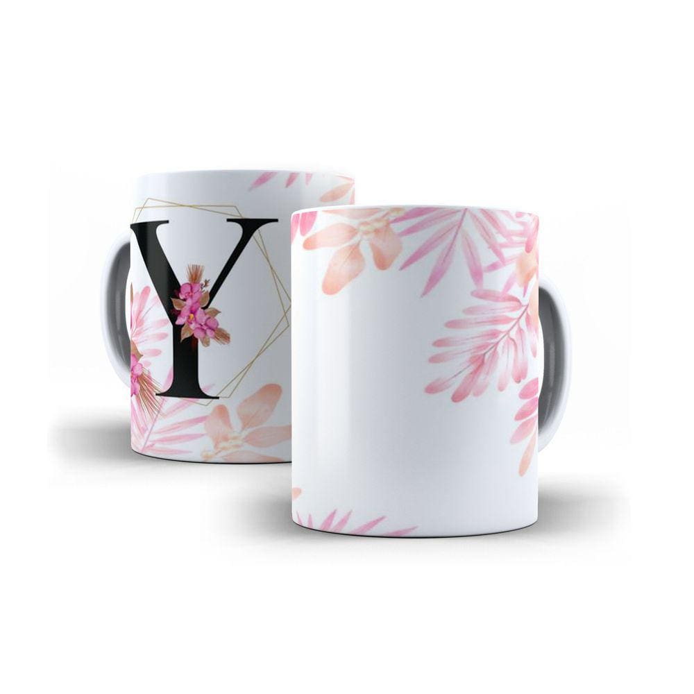 Caneca Personalizada Presente Floral Letra  Y