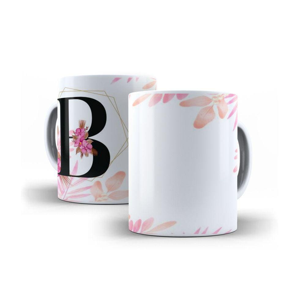 Caneca Personalizada Presente Floral Letra B
