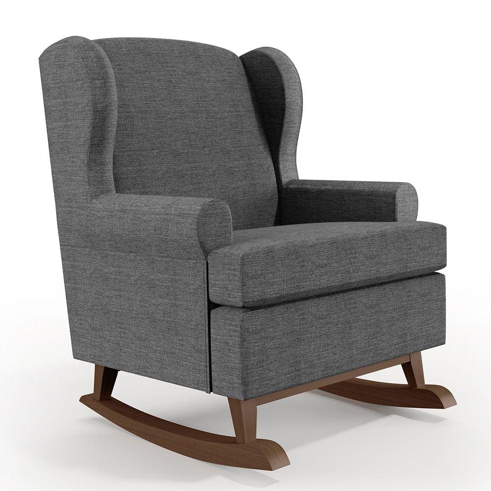 Poltrona De Amamentação Com Balanço Malu Base De Madeira P02 Linho Cinza Escuro - Lyam Decor