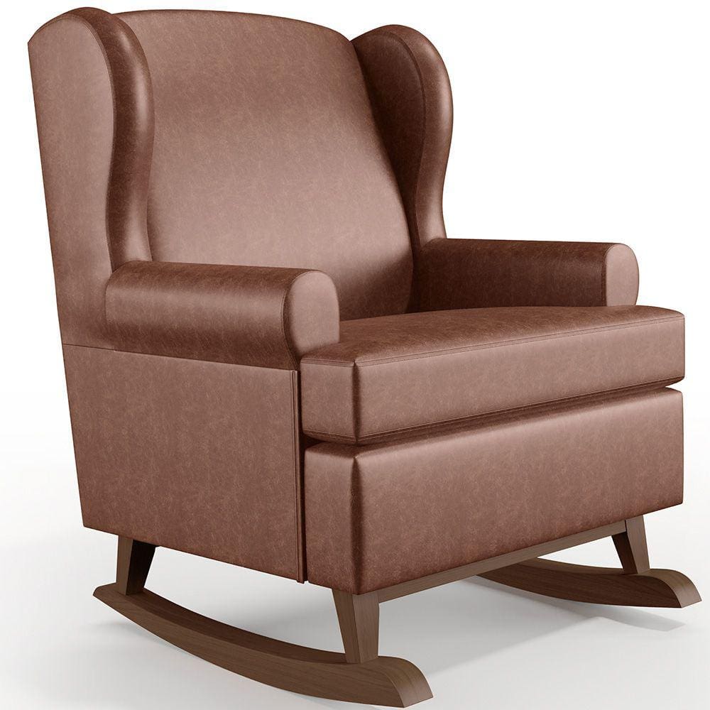 Poltrona De Amamentação Com Balanço Malu Base De Madeira P02 Couríssimo Marrom - Lyam Decor