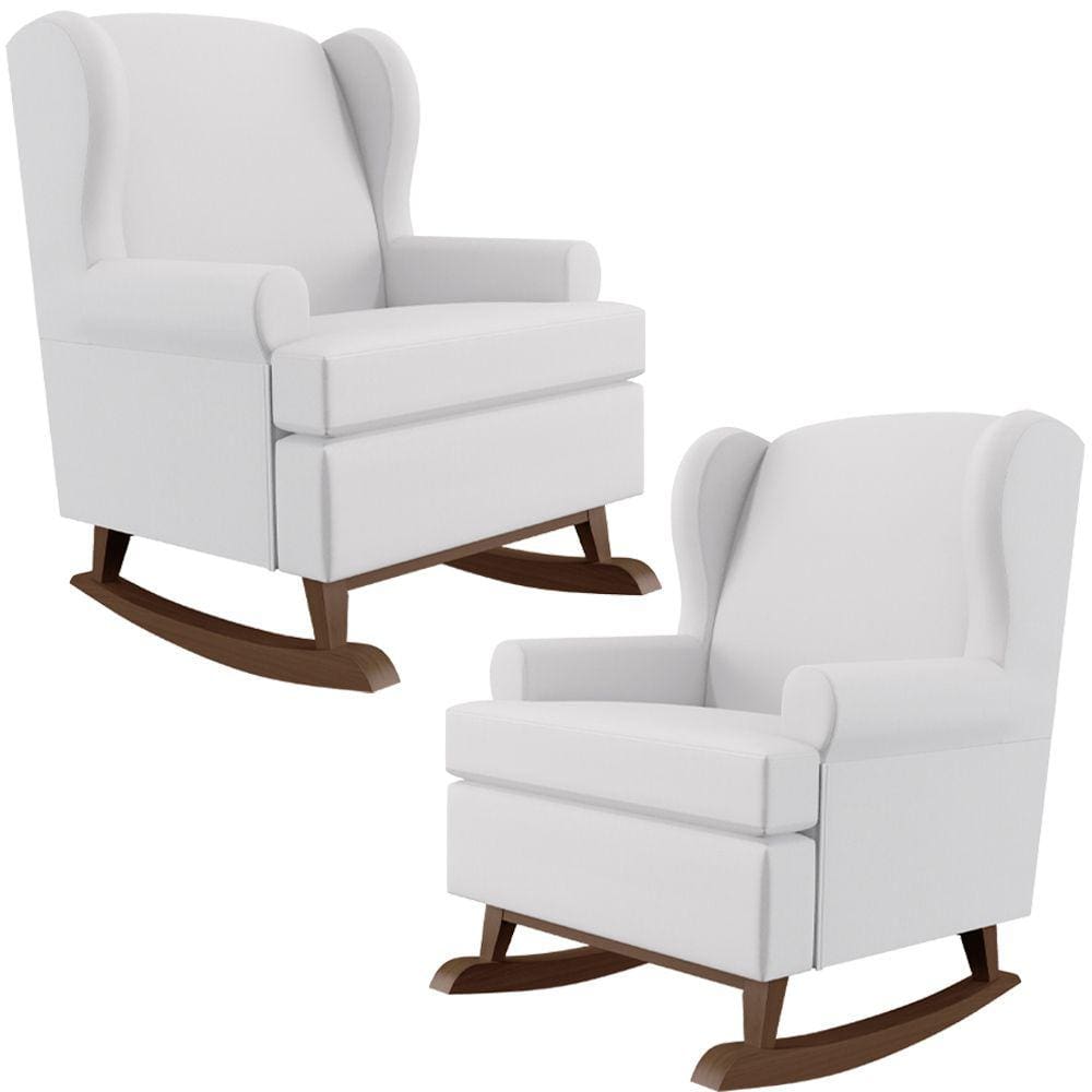 Kit 2 Poltronas De Amamentação Com Balanço Malu Base De Madeira P02 Facto Branco Fosco - Lyam Decor