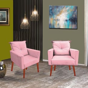 Kit 02 Poltronas Lara Decorativa Palito Luxo Tecido Rosa
