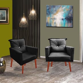 Kit 02 Poltronas Lara Decorativa Palito Luxo Tecido Preto