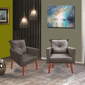 Kit 02 Poltronas Lara Decorativa Palito Luxo Tecido Marrom