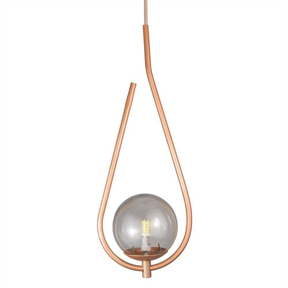 Lustre Pendente On Drop - Bronze Com Globo De Vidro Fumê