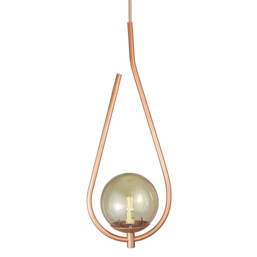 Lustre Pendente On Drop - Bronze Com Globo De Vidro âmbar
