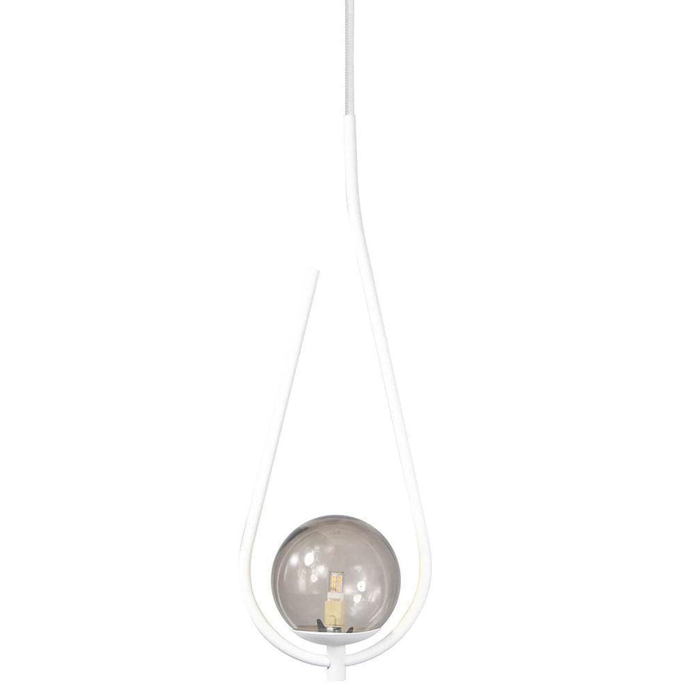 Pendente Lustre On Drop Branco Globo De Vidro Fumê