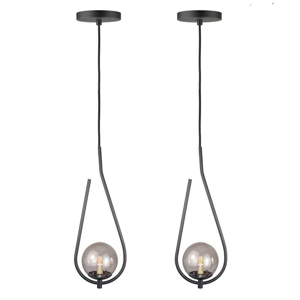 Kit 2 Pendentes Lustres On Drop Preto Globo De Vidro Fume