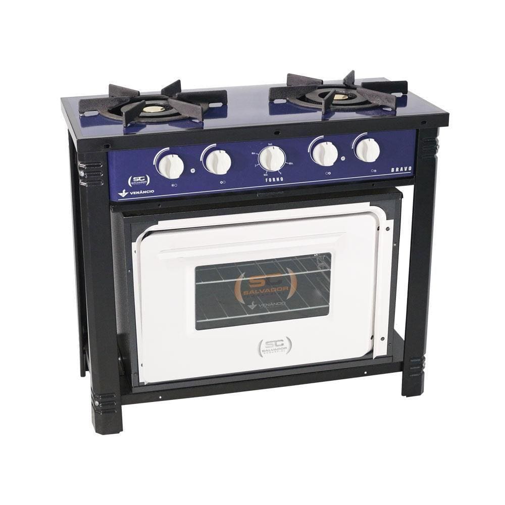 Fogão Industrial Azul Com Forno Branco 2 Bocas Duplas Bravo Br2bf - Venâncio
