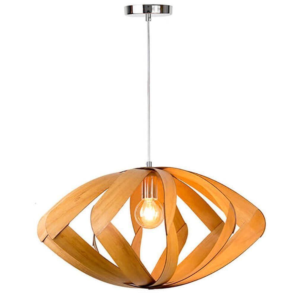 Lustre Pendente Em Madeira - Eye - 58 Cm