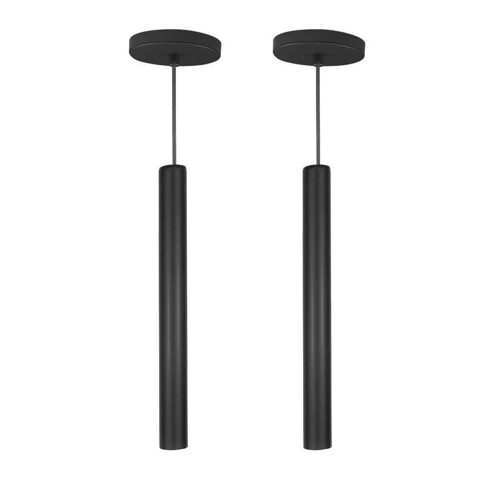 Kit 2 Pendente Tubo Palito Moderno 45cm - Preto