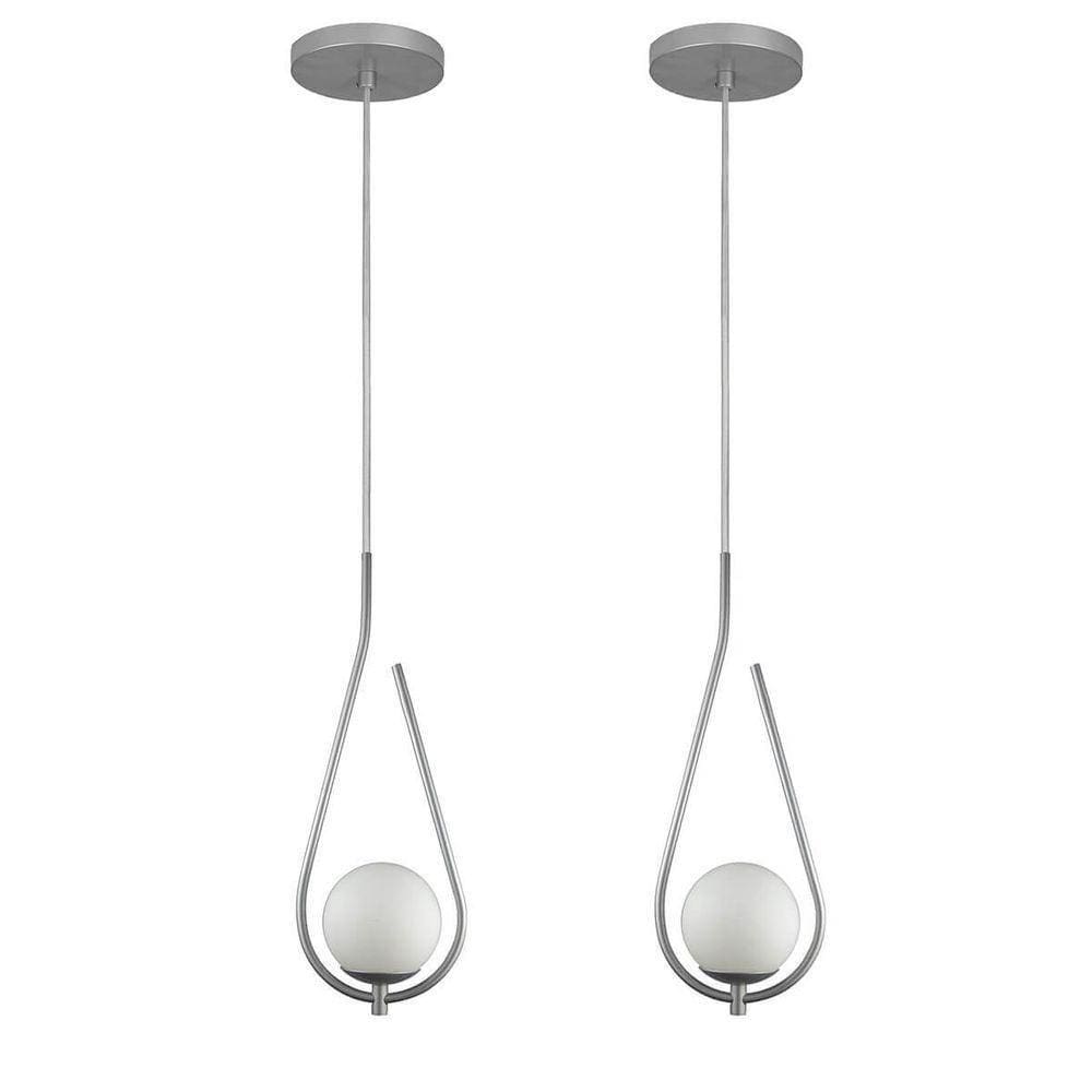 Kit 2 Pendentes Lustres On Drop Prata Globo De Vidro Branco