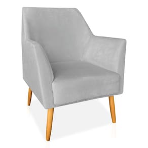 Poltrona Decorativa Julia Veludo Cinza Pés Palito Castanho - Pallazio