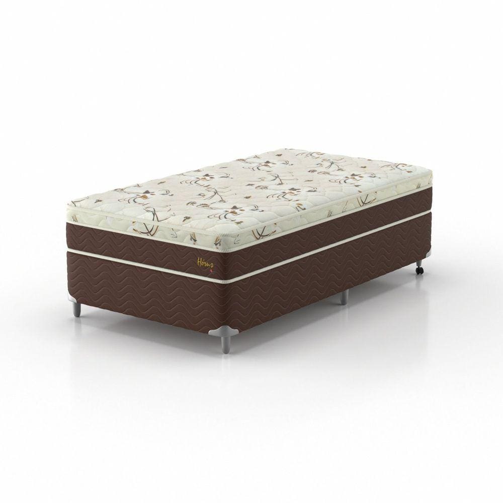 Conjunto Cama Box Solteirão 108x198x63cm Hórus Bege e Marrom