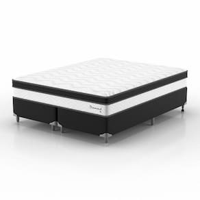 Conjunto Cama Box Queen Diamond Euro 158x198x63cm Montreal Bege e Preto