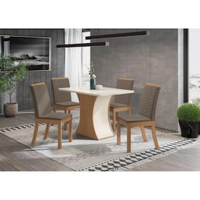 Mesa de Jantar Luiza 120 C. Vidro 4 Cad. Isa Bege - Henn