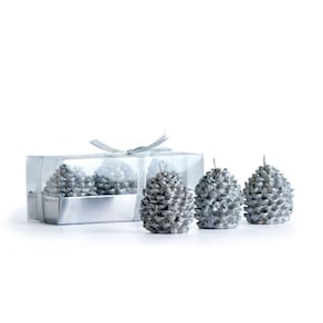 Vela Decorativa Natal Vizapi C/ 3 Pinha 4,5X6Cm Prata