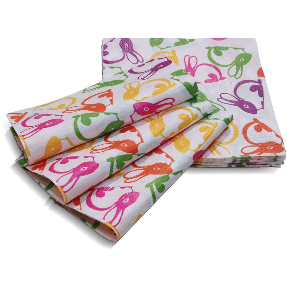 Guardanapo Papel Decorado Páscoa Vizapi Rabbits 33X33Cm C/ 20 Folha Dupla Multicolorido