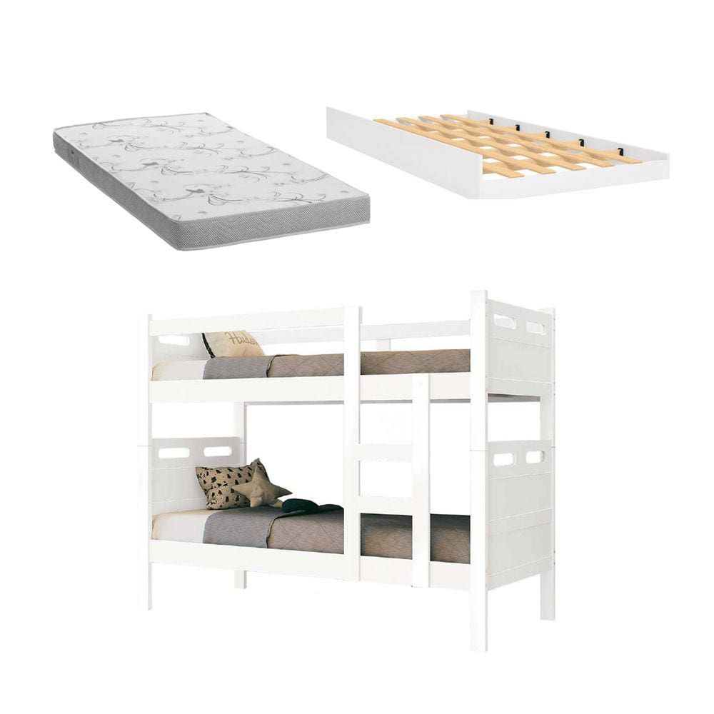 Beliche Solteiro Jaspe com Cama Auxiliar e Colchão Branco