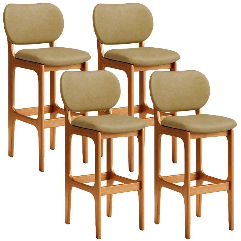 Kit 04 Banquetas Alta Para Cozinha Madeira Fixa Betta L02 Imbuia Couríssimo Casco F - Lyam Decor