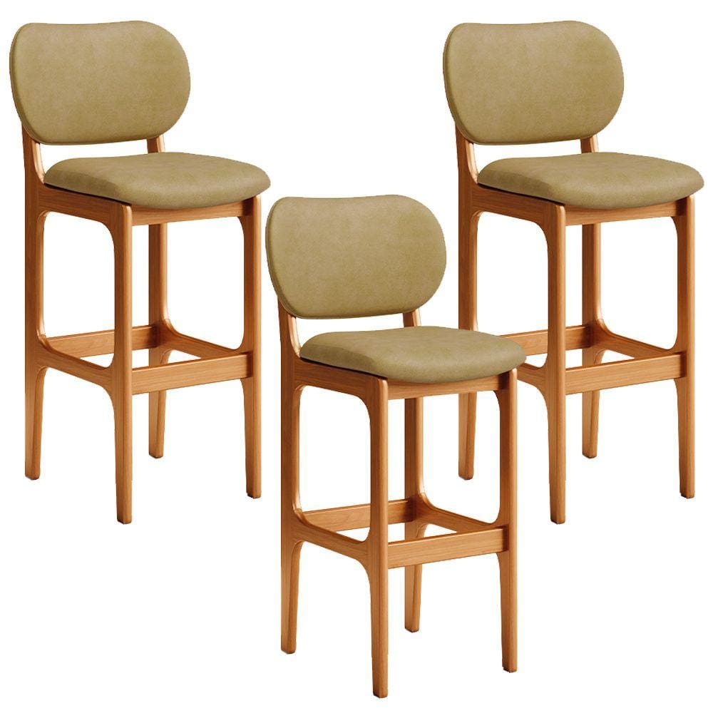 Kit 03 Banquetas Alta Para Cozinha Madeira Fixa Betta L02 Imbuia Couríssimo Casco F - Lyam Decor