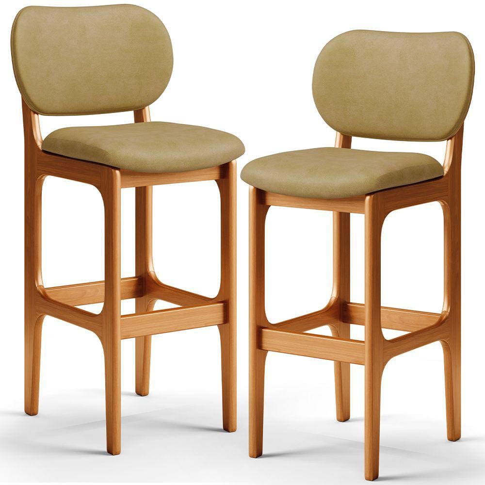 Kit 02 Banquetas Alta Para Cozinha Madeira Fixa Betta L02 Imbuia Couríssimo Casco F - Lyam Decor