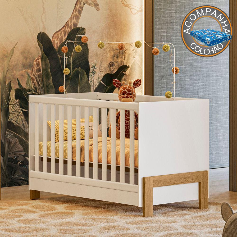 Berço Mini Cama Fantasia 4300 Qmovi Branco Acetinado + Colchão Ortobom