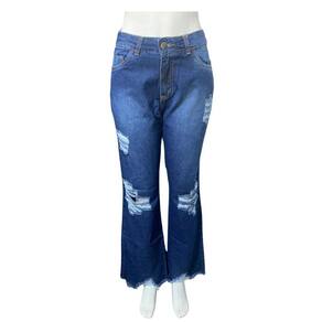 Calça Wide Leg Destroyed e barras desfiadas Azul - 3050