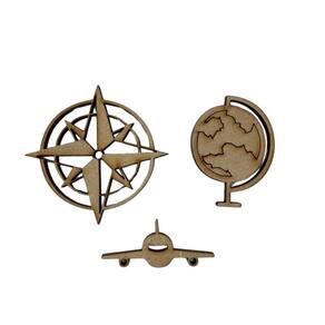 Aplique Laser Mdf - Kit Viagem Com 3 Peças 5Cm