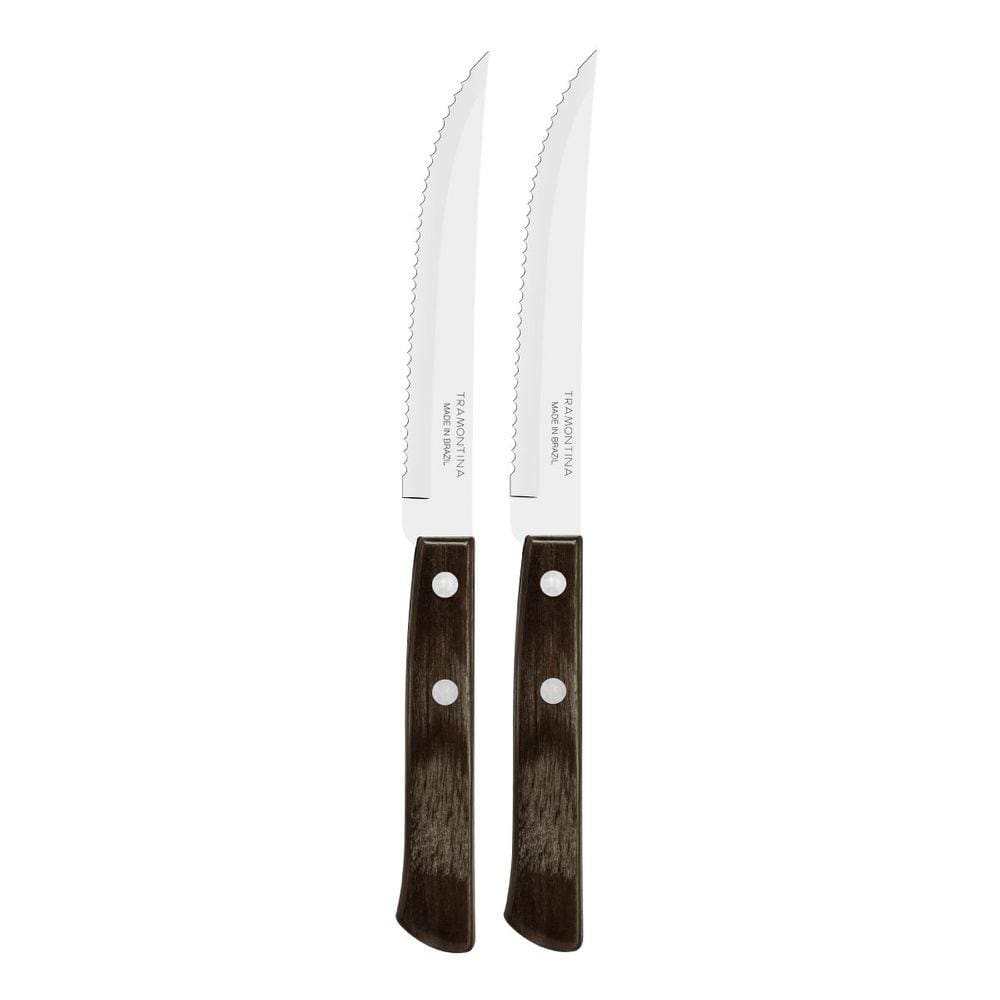 Kit 2 Facas de Churrasco Tramontina Polywood Inox Cabo Castanho