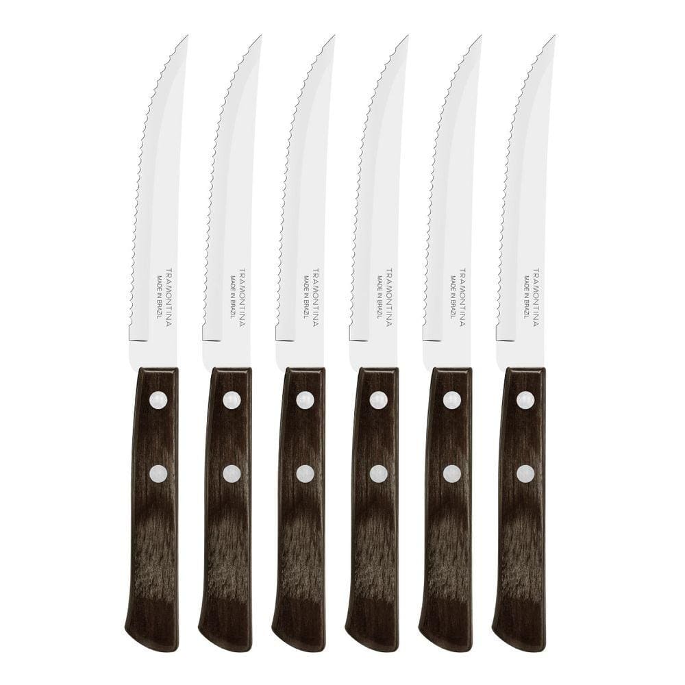 Kit 6 Facas de Churrasco Tramontina Polywood Inox Cabo Castanho