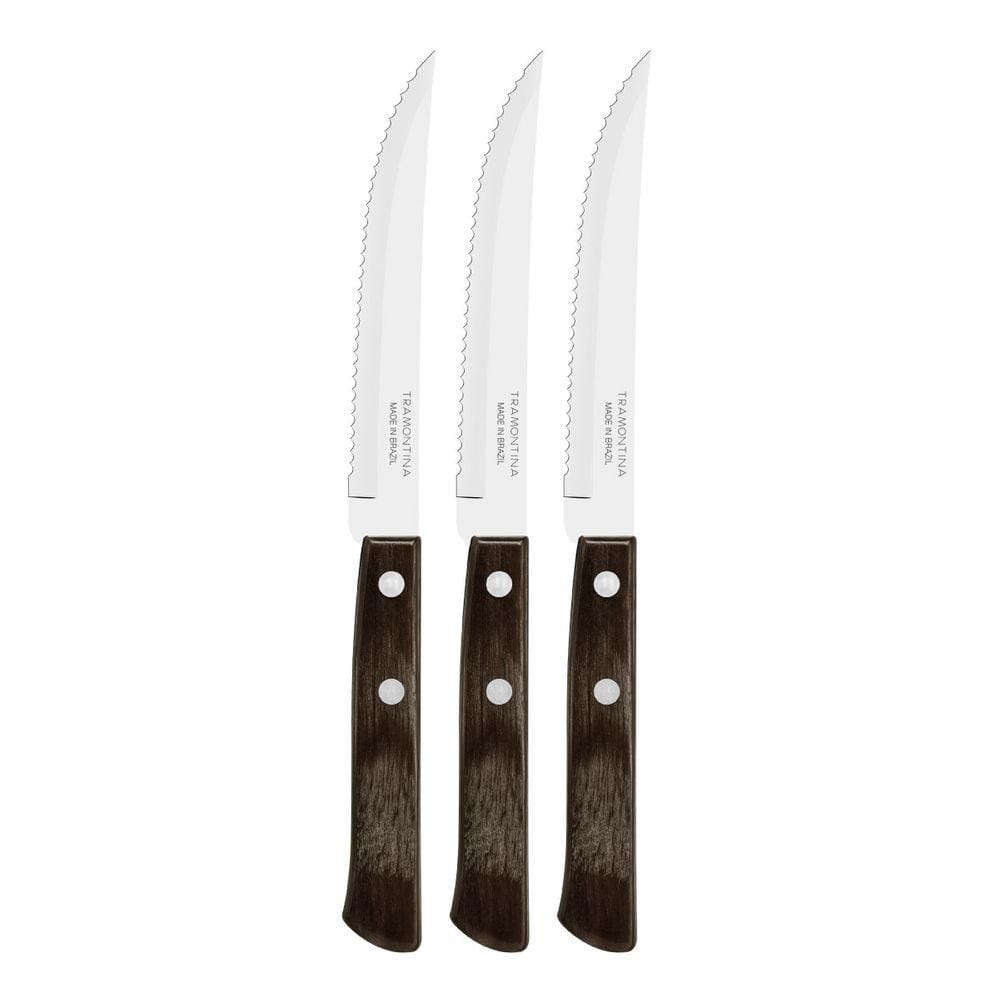 Kit 3 Facas de Churrasco Tramontina Polywood Inox Cabo Castanho