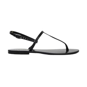 Sandalia Feminina Sandalias Rasteiras Macia Sola Couro T Strap Preto