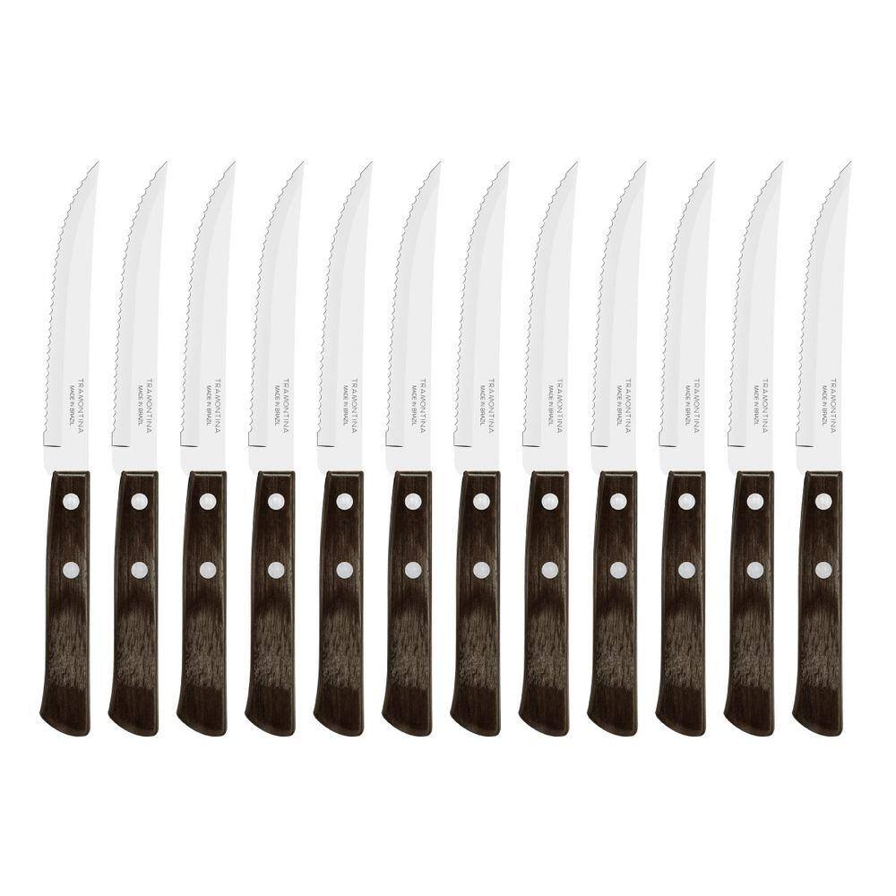 Kit 12 Facas de Churrasco Tramontina Polywood Inox Cabo Castanho