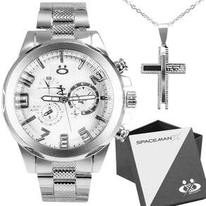 Relogio masculino aço inox + cordão corrente inoxidável qualidade premium religioso casual