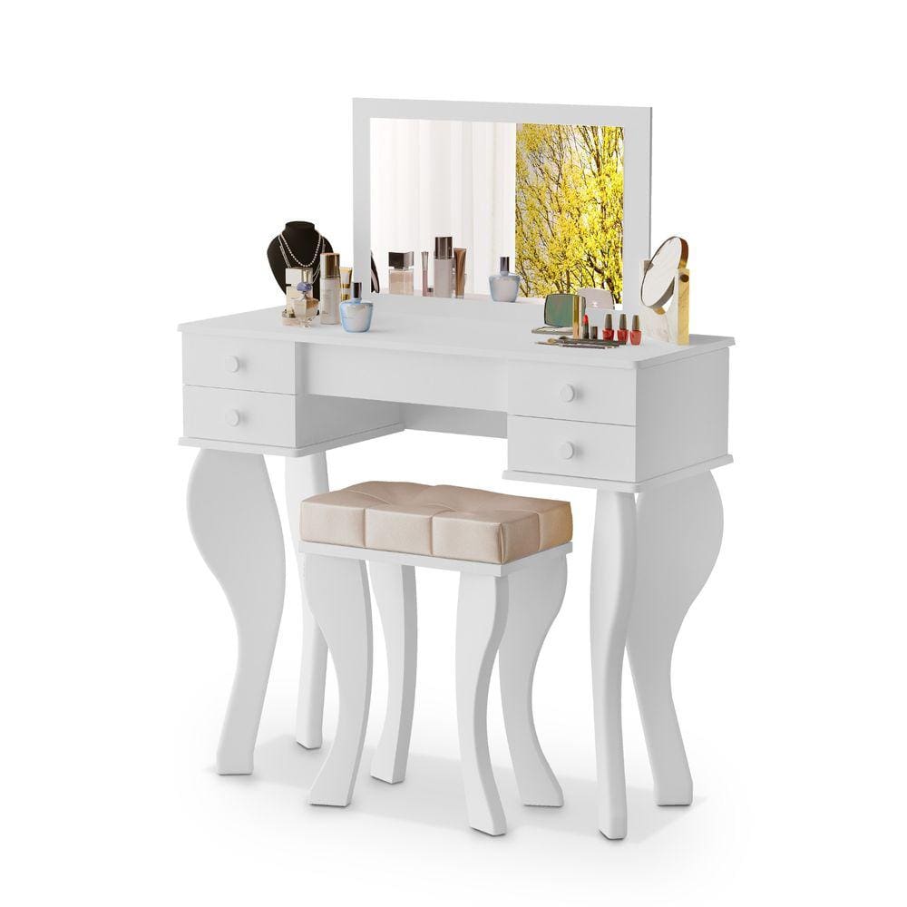 Mini Penteadeirinha Infantil Branca em MDF com Banqueta